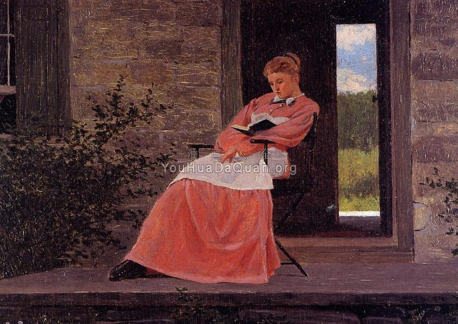 Girl Reading on a Stone Porch - 温斯洛·荷默
